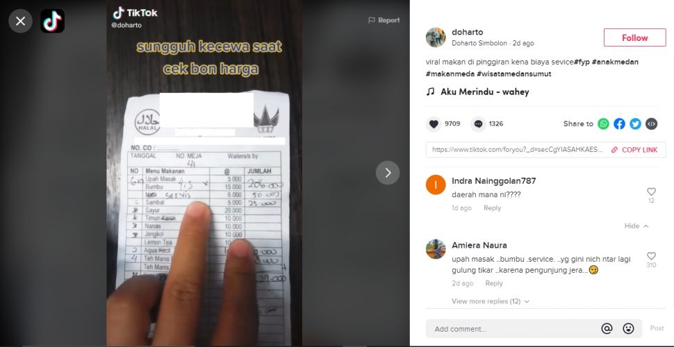 Viral makan di pinggiran habis biaya segini, pria ini syok pas lihat nota (TikTok).