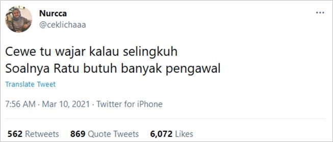 Heboh cuitan sebut cewek wajar selingkuh karena ini, warganet auto emosi. (Twitter/@ceklichaaa)