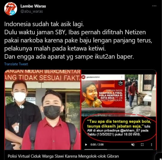 Warganet ikut menanggapi soal pemuda yang diciduk polisi usai komentari Gibran. (Twitter/abu_waras)