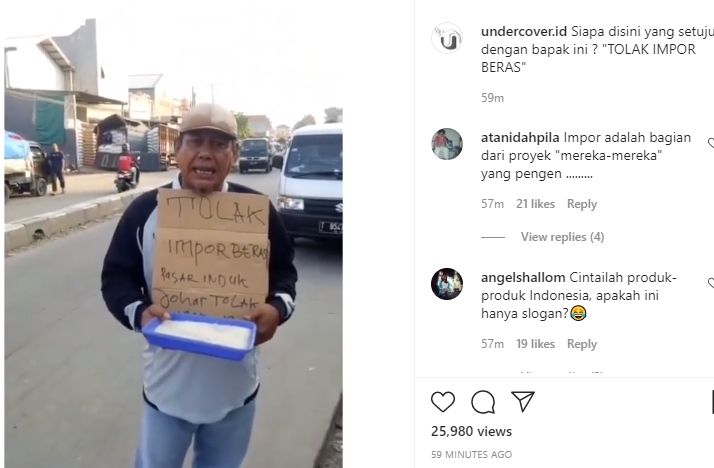 Viral bapak-bapak protes tolak impor beras. (Instagram/undercover.id)