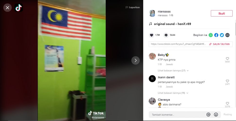 Rumah terletak di Indonesia - Malaysia, ada bendera Negeri Jiran (TikTok).