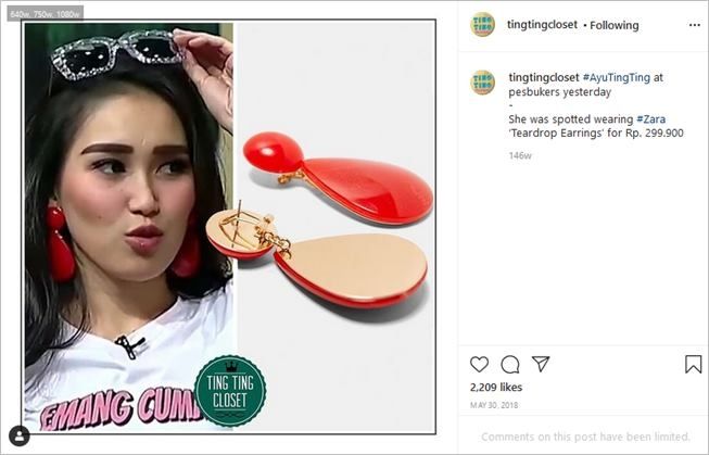 4. koleksi anting lucu Ayu Ting Ting. (Instagram/@tingtingcloset)