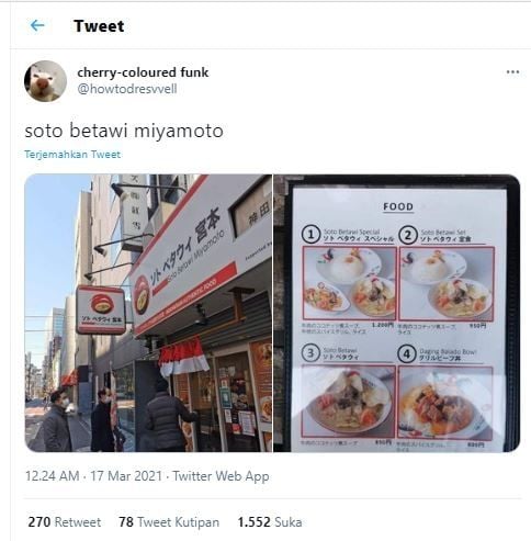 Soto Betawi Miyamoto (Twitter @howtodresvvel)