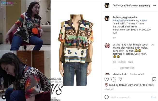 Kemeja Rp14 juta Nagita Slavina dibilang mirip kain perca. (Instagram/@fashion_nagitaslavina)