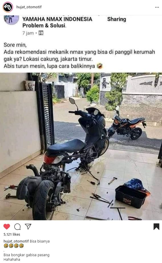 Pengguna Nmax nyervis motor, endingnya bikin ngakak. (Instagram)