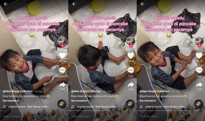 Viral video anak ngadu ayahnya pacaran lagi. (TikTok/@ochiieemon)