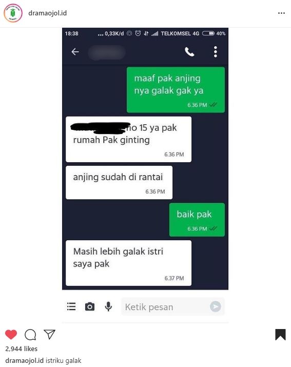 Viral ojol diperingati ada anjing galak. (Instagram)