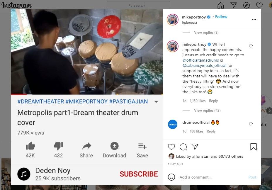 Mike Portnoy minta publik setop kirim link video drumer RI pakai barang bekas (IG/mikeportnoy)