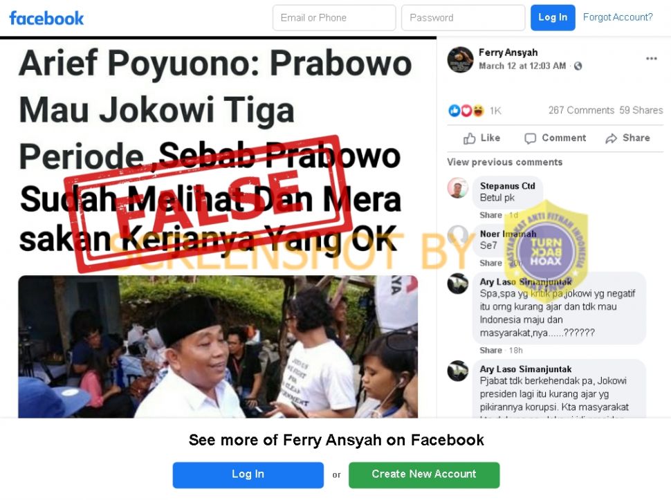 Fakta Prabowo mau Jokowi 3 periode karena kerjanya oke (Turnbackhoax.id)