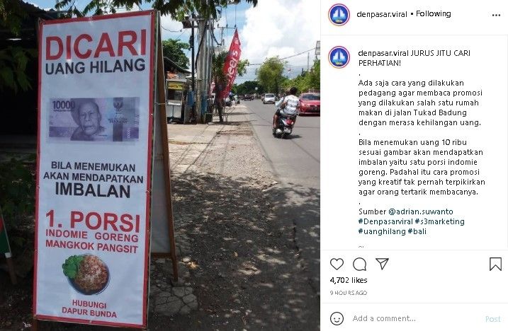 Promosi penjual mie goreng. (Instagram/@denpasar.viral)