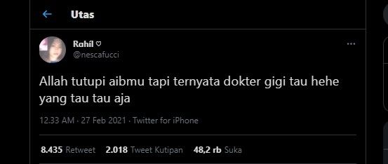 Cuitan dokter gigi tahu 'aib' pasiennya (Twitter)