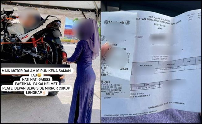 Hijabers dikirimi surat tilang usai berfoto dengan motor klasik. (Facebook/Kaki Bisnes Viral)