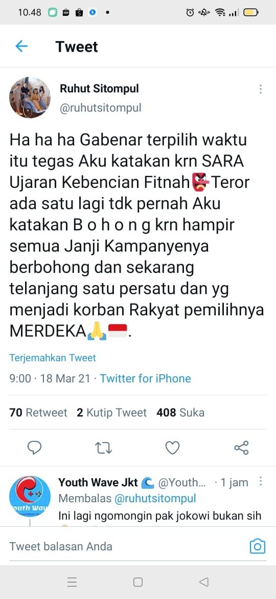 Politikus PDI Perjuangan Ruhut Sitompul menyindir seseorang yang ia sebut sebagai 'Gabenar'. (Twitter @ruhutsitompul)