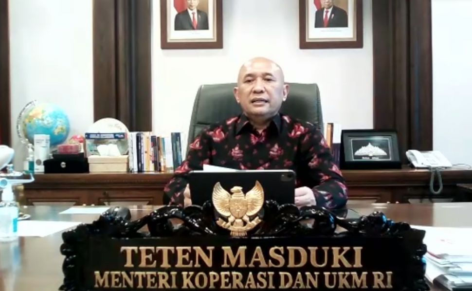 Menteri Koperasi dan UMKM Teten Masduki dalam webinar yang digelar Suara.com, bertajuk Adaptasi dan Teknologi, Kiat UMKM Lokal Terus Berkembang di Tengah Pandemi, Jumat (19/3/2021). [Suara.com/Reza Gunadha]