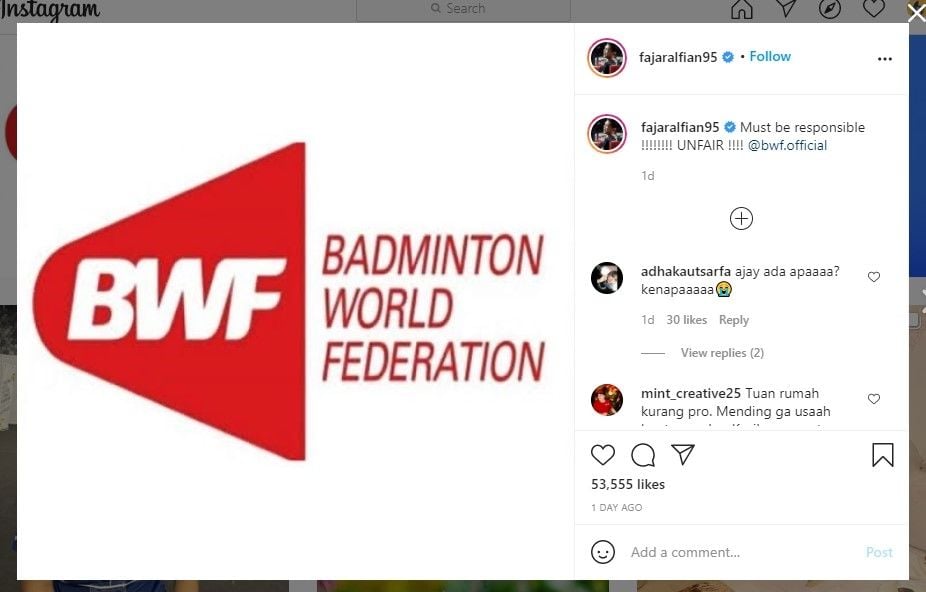 Atlet bulu tangkis protes ke BWF (Instagram)