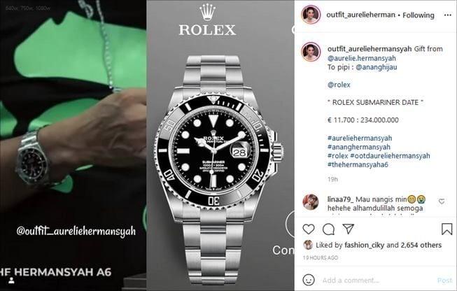 Harga jam tangan hadiah dari Aurel untuk Anang senilai rumah. (Instagram/@outfit_aureliehermansyah)