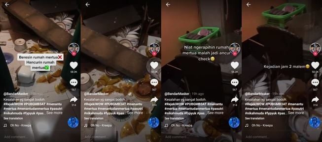 Viral wanita berantakin perabotan dapur mertua. (TikTok/@bandarmasker)