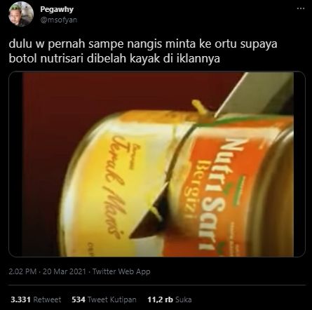 Gegara Iklan Minuman, Orang Ini Pernah Histeris Minta Orangtua Belah Botol. (Twitter/@msofyan)