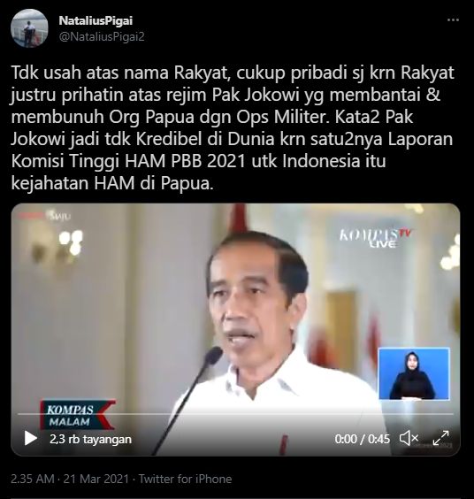 Natalius Pigai tanggapi pernyataan Jokowi. (Twitter/NataliusPigai2)
