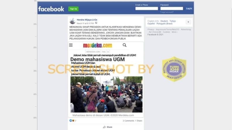 Cek fakta mahasiswa dan alumni UGM demo tentang ijazah Jokowi palsu (Turnbackhoax.id).