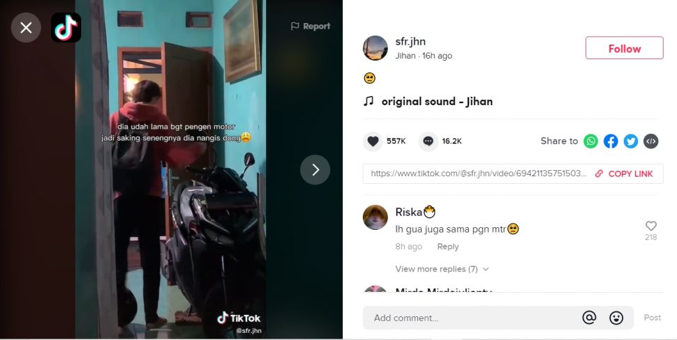 Viral pemuda sering dibully karena tidak punya motor (TikTok).