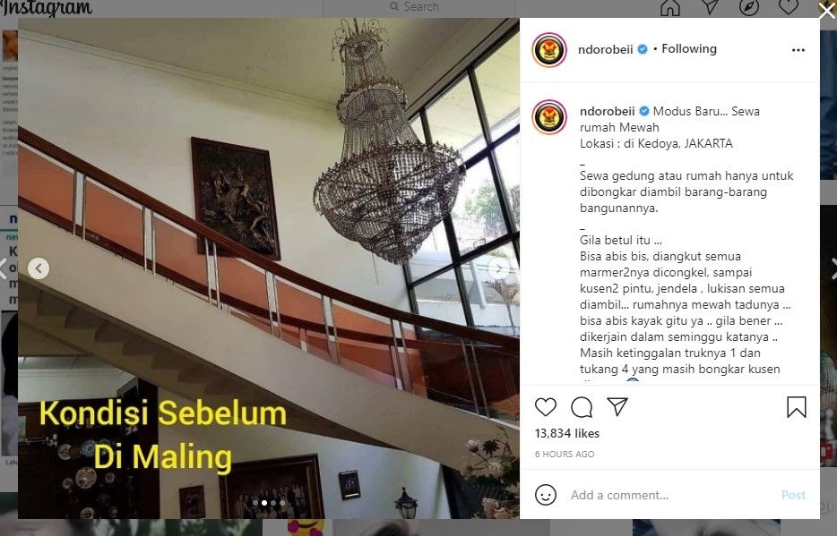 Rumah berikut isinya dibongkar pencuri (IG/ndorobeii)