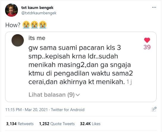 Ketemu saat Cerai, Viral Wanita Ini Ternyata Jodoh dengan Mantan Pacar (twitter.com/txtdrkaumbengek)