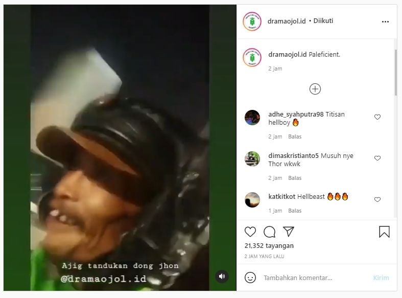 Viral driver ojol 'bertanduk' (Instagram).