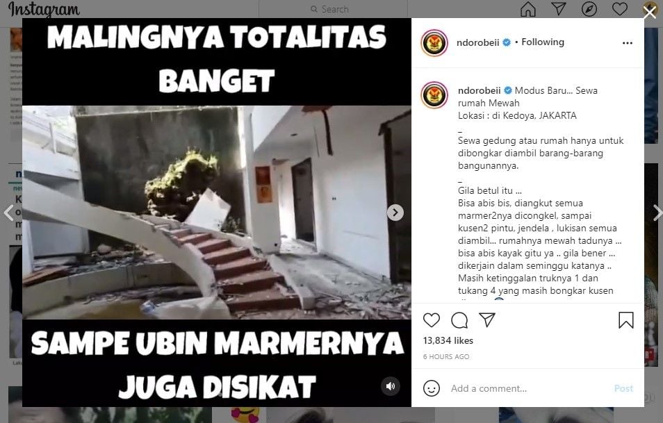 Rumah berikut isinya dibongkar pencuri (IG/ndorobeii)