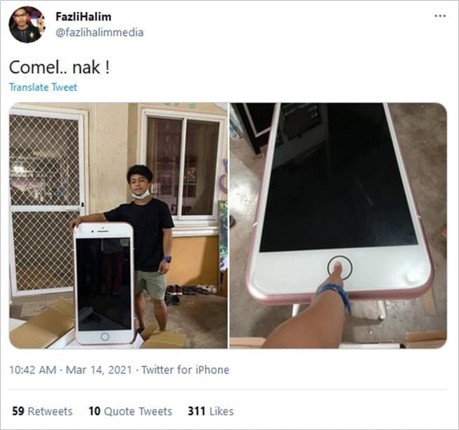 Viral pria beli iPhone online, barang yang sampai bikin speechless. (Twitter/@fazlihalimmedia)