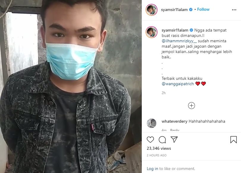 Syamsir Alam unggah video permintaan maaf warganet yang beri komentar rasis ke Patrich Wanggai. (Instagram/syamsir11alam)