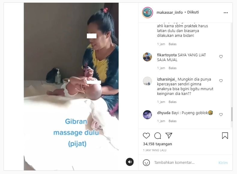 Viral pijat bayi badan sampai digoncang dan dilempar-lempar 2 (Instagram/makassar_iinfo).