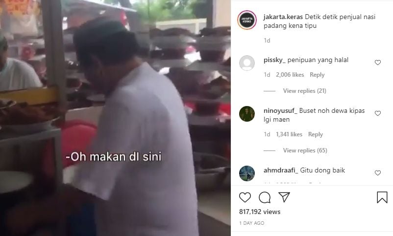 Pria tipu pedagang nasi padang. (Instagram/jakarta.keras)