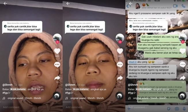 Viral cewek curhat sedih diusir keluarga pacar. (TikTok/@shmr.h)