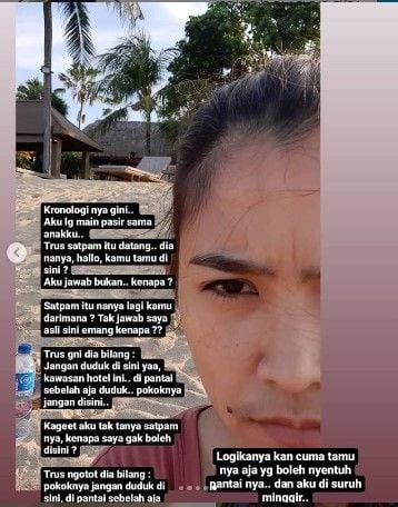 Viral warga Bali diusir dari pantai di Puri Santrian Sanur Bali dengan alasan pantai itu privat milik Hotel Puri Santrian. Warga Bali yang curhat itu adalah Mirah Sugandhi.