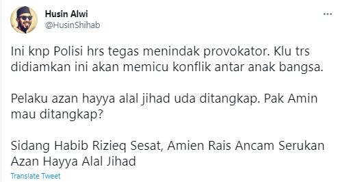 Cuitan Husin Shihab soal Amien Rais (Twitter/husinshihab).