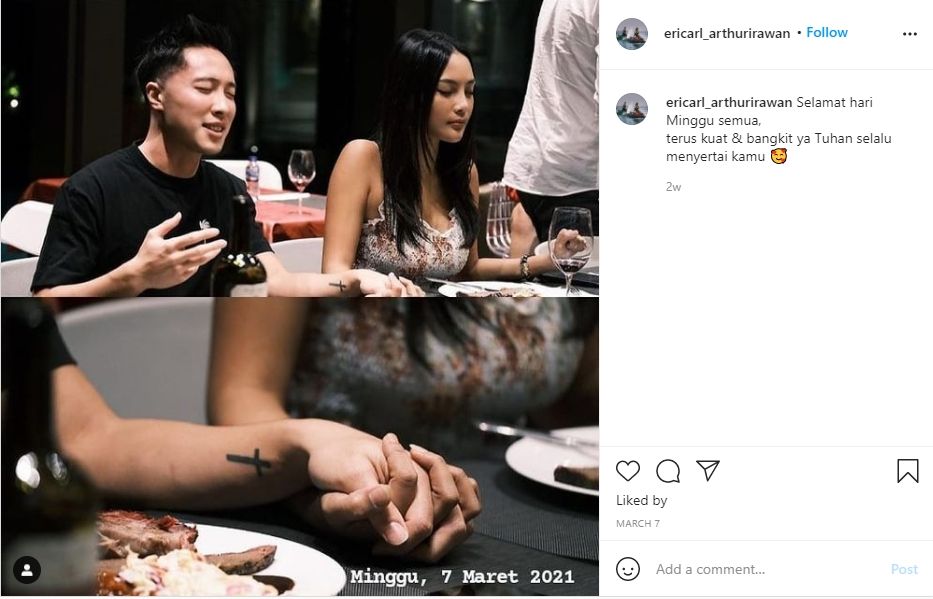 Arthur Irawan dan Erika Carlina digosipkan pacaran. (Instagram/ericarl_arthurirawan)