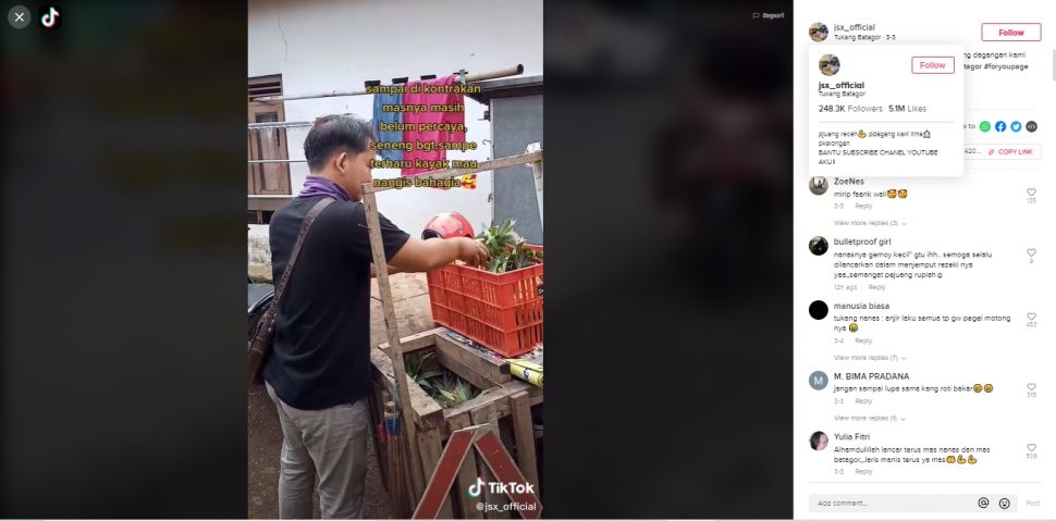 Viral penjual nanas ketiban untung, dagangan ludes (TikTok).