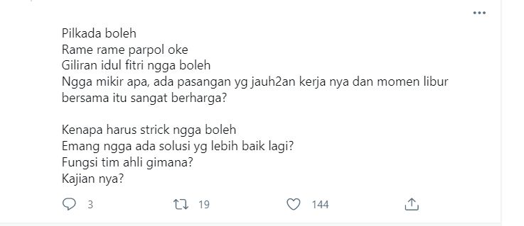 Cuitan warganet soal mudik (Twitter).