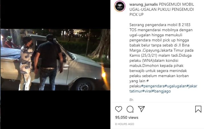 Viral pria diduga WNA mabuk pukuli sopir pickup. (Instagram/@warung_jurnalis)