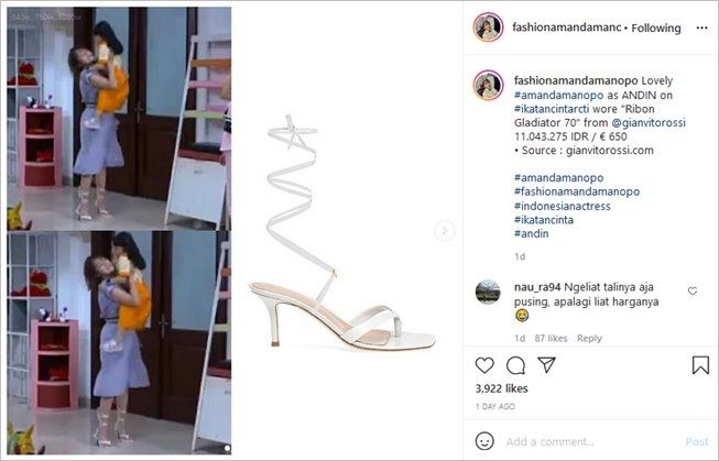 Amanda Manopo pakai sepatu mahal, modelnya bikin warganet bingung. (Instagram/@fashionamandamanopo)
