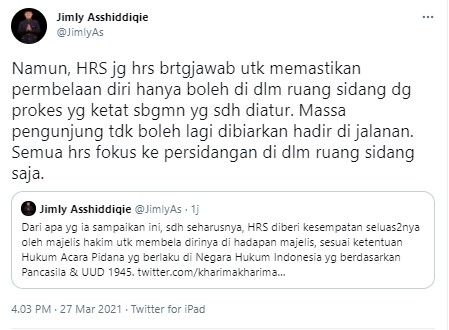 Jimly komentari kasus Rizieq Shihab (twitter/jimlyas)