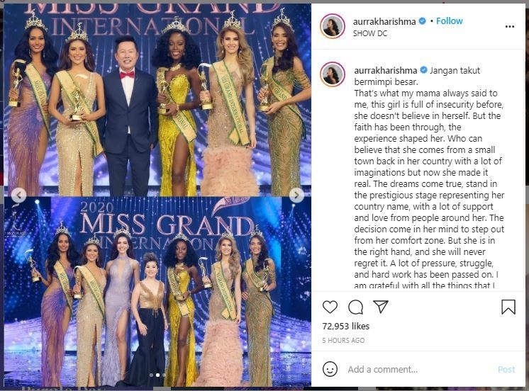 Perwakilan Indonesia Aurra Kharisma di Ajang Miss Grand International (instagram.com/aurrakharishma)