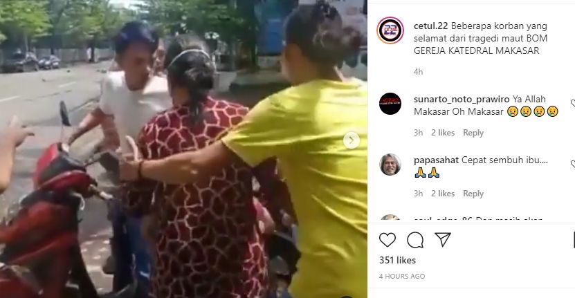 Viral video ibu-ibu korban ledakan bom. (Instagram/cetul.22)