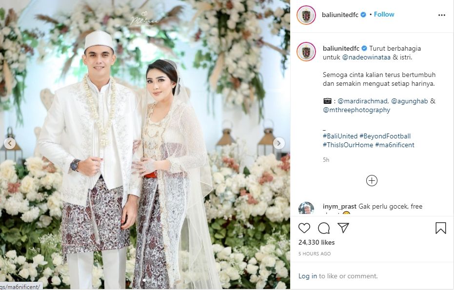Nadeo Argawinata resmi menikah. (Instagram/baliunitedfc)