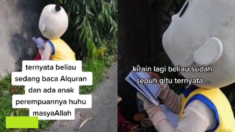 Pria berkostum badut baca Alquran (TikTok).