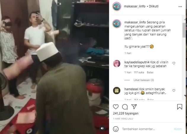 Seorang pria ngaku bisa gandakan uang pakai sarung sakti (Instagram/Makassar_Iinfo).