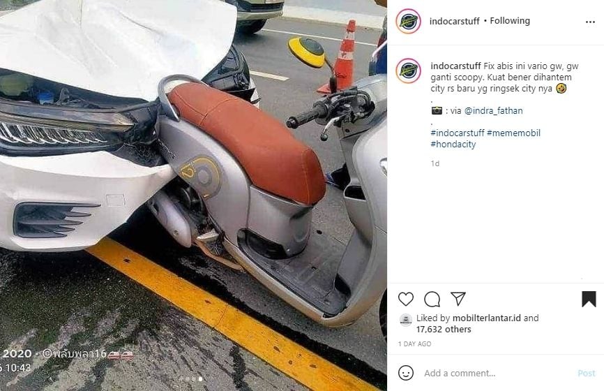 Viral Honda Scoopy Ditabrak Honda City. (Instagram)