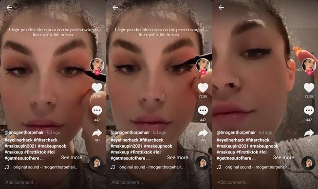 Dijamin Berhasil, Viral Trik Baru Bikin Eyeliner Sempurna Cuma Modal Ini. (TikTok/@imogenthorpehair)