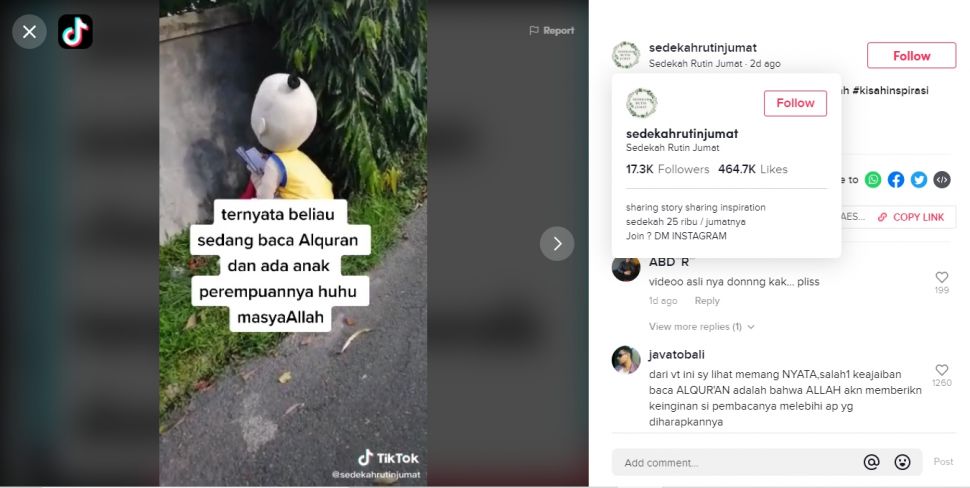 Pria berkostum badut baca Alquran (TikTok).